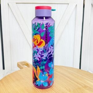 Starbucks Tropical Jungle Floral Acrylic Water Bottle Purple Multi 24oz